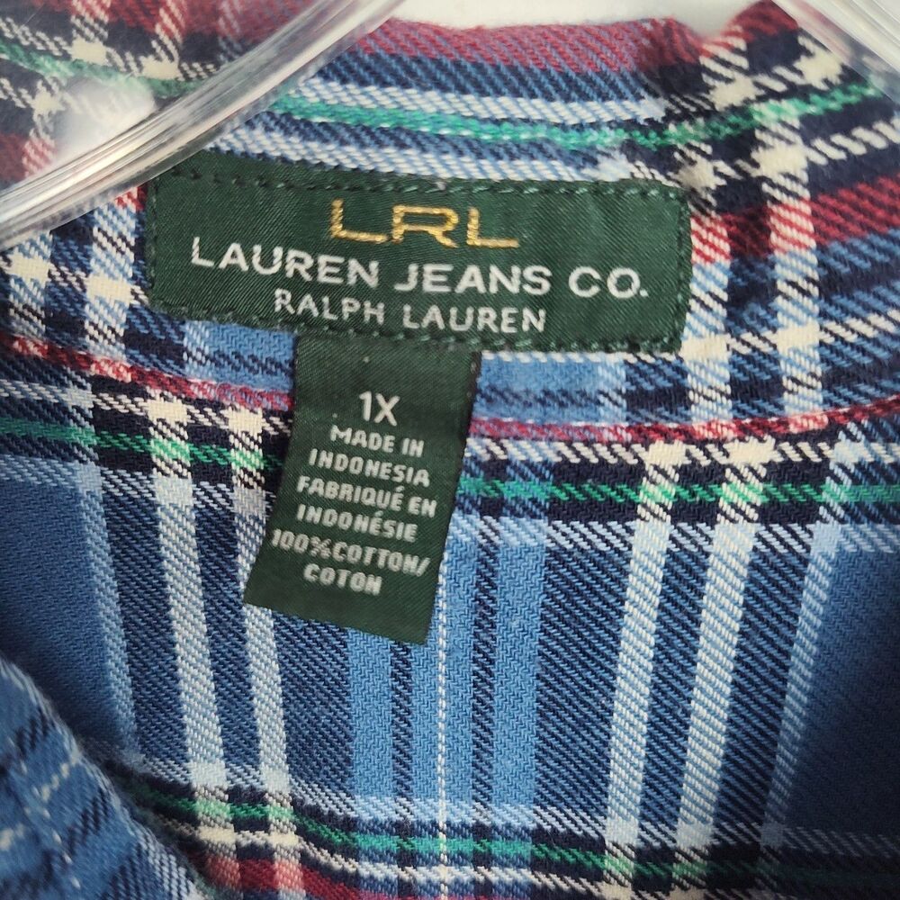 Lauren‎ Jeans Co Ralph Lauren Button-Up Shirt Women's 1X Blue Plaid Long Sleeves - Picture 7 of 8